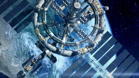 Space Station And Space Shuttle Orbiting Earth Stock Footage 82826503