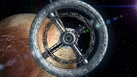 Space station on the background of Pluto Stock Footage 84867074