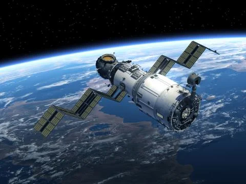Space Station Deploys Solar Panels Stock Illustration