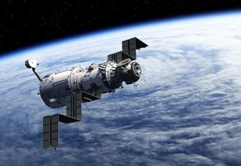 Space Station Deploys Solar Panels Stock Illustration