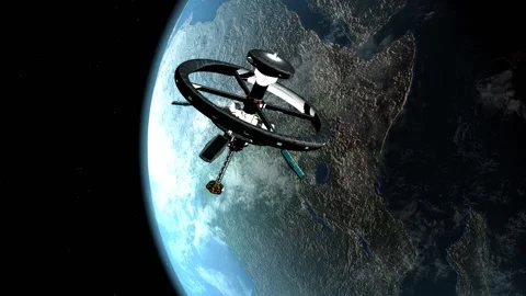 Space station in Earth orbit flyby 3 Stock Footage 148445486