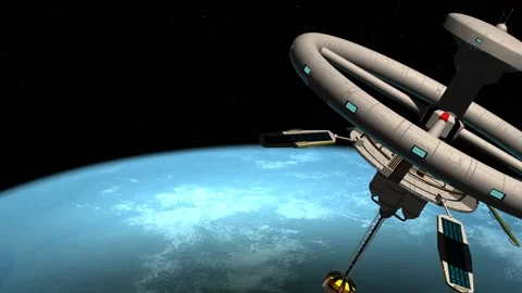 Space station  in Earth orbit flyby 1 Stock Footage 148445487