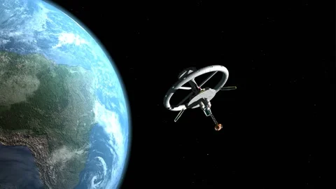 Space station in Earth orbit flyby 2 Stock Footage 148445506