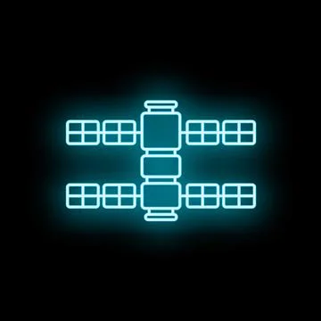 Space station exploring orbit with futuristic neon glow icon イラスト素材