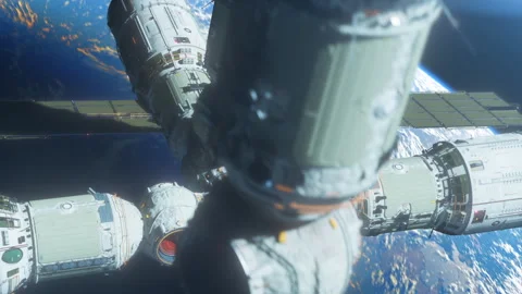 The space station is flying in space against the background of an exoplanet Stock-Footage 262020971