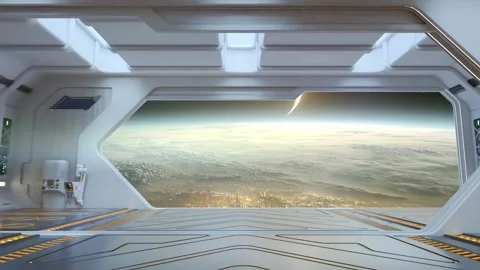 Space station hangar interior with alpha mask Stock Footage 310551986