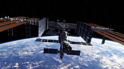 Space station in high orbit above earth Stock Footage 270464442