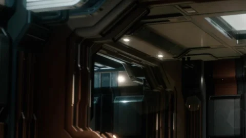 Space station interior with advanced technology and lighting features Stock Footage 344984465