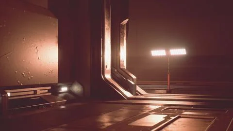 Space station interior characterized by metal walls and dim illumination Stock Illustration