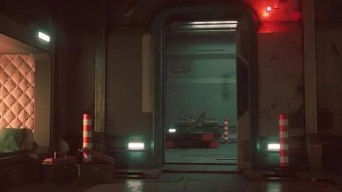 Space station interior with metallic walls and dull lighting 스톡 일러스트