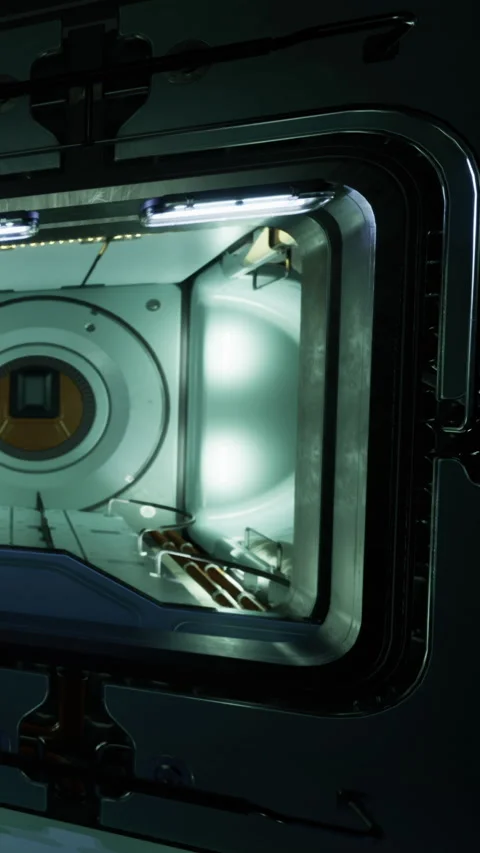 Space station interior shows a hatch and tools during a work session Stock Footage 334172530