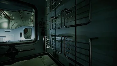 Space station interior in space Stock Illustration
