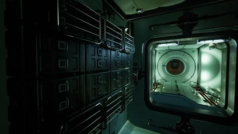 Space station interior in space Stock Illustration