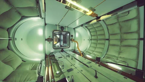 Space station life modules. Interior layout with ventilation tubing Stock Footage 341588449