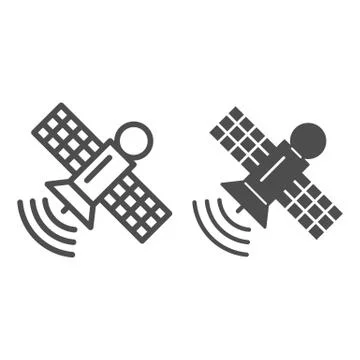 Space station line and solid icon, space concept, communication satellite sign Ilustración de archivo