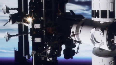Space station in low Earth orbit during daylight hours Stock Footage 344127757