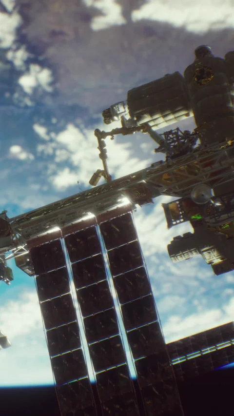 Space station in low earth orbit with solar panels and equipment Stock Footage 344960336