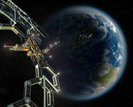 Space station mega structure in near Earth orbit Stock Illustration