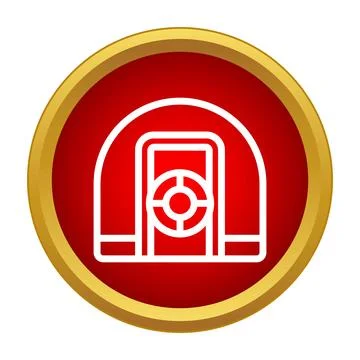 Space station module icon on red circle background Stock Illustration