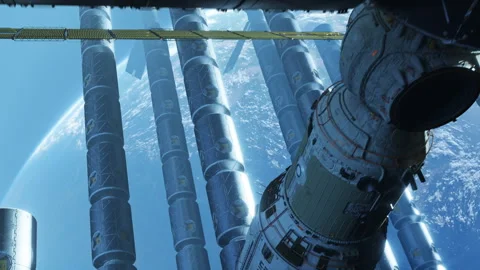 A space station or laboratory is flying in space against the background of an Stock-Footage 290483167