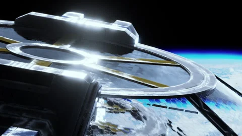 Space station or satellite in low Earth orbit seen from close range Stock Footage 345055338