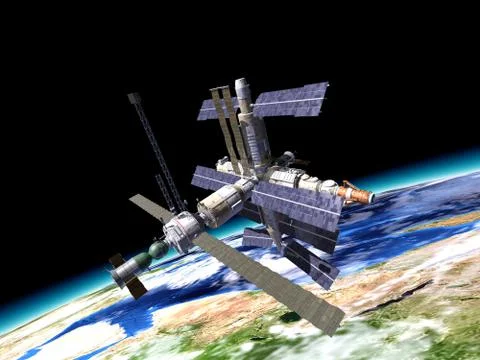 Space station in orbit around Earth. Stock Illustration