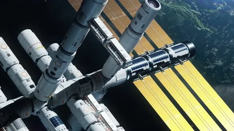 The space station in orbit of the earth. the concept of exploring the world a Stock Footage 220293960
