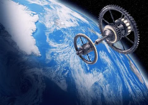 Space station in orbit of planet Earth. 3D illustration Stock Illustration