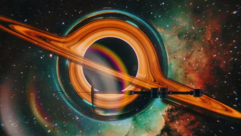 Space station orbiting a black hole. Stock Footage 196856160