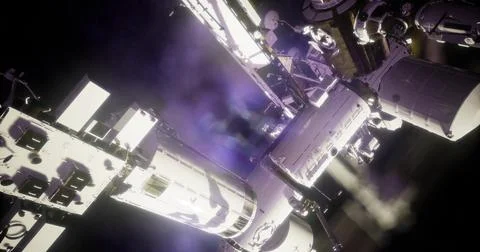 Space station orbiting Earth captured in stunning detail at night Stock Illustration