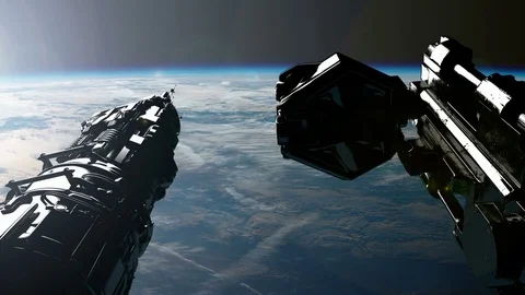 Space Station Orbiting Earth. Elements of this image furnished by NASA. Stock Footage