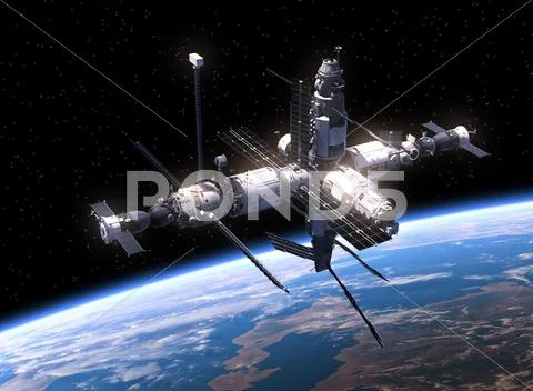 Space Station Orbiting Earth Stock Photos