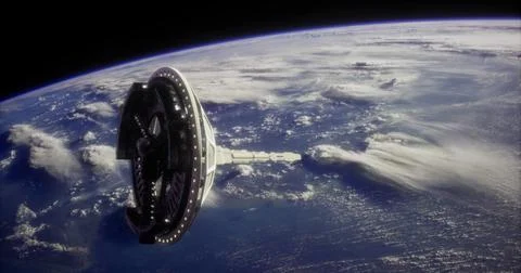 Space station orbiting Earth showcasing breathtaking view of clouds 스톡 일러스트