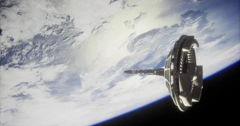 Space station orbiting Earth with stunning view of planet below Stock Illustration