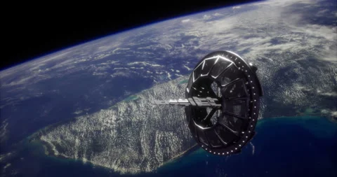 Space station orbiting Earth viewed from outer space with vibrant atmosphere 動画素材 312378206