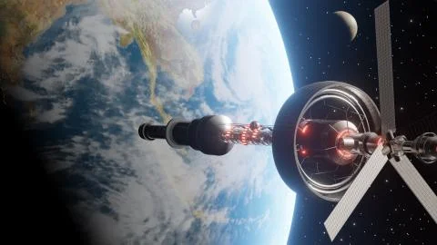 Space station orbiting planet earth 库存插图
