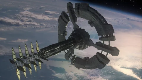 Space Station Orbiting a Planet. 動画素材 154053951