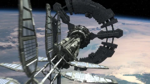 Space Station Orbiting a Planet. Stock Footage 155447349