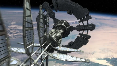 Space Station Orbiting a Planet. Stock Footage 155447762