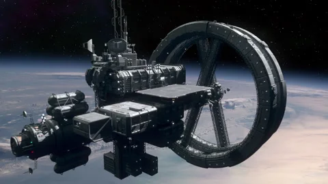 Space Station Orbiting a Planet. Stock Footage 164970933