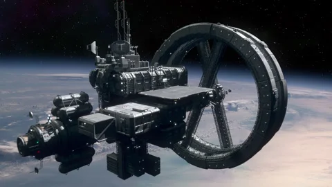 Space Station Orbiting a Planet. Stock Footage 164971196