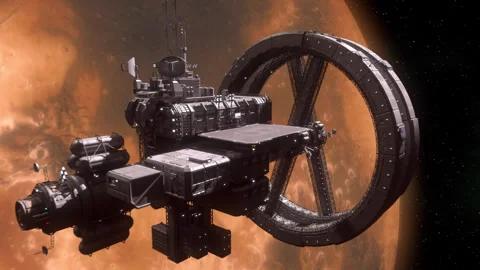 Space Station Orbiting a Planet. Stock Footage 166691442