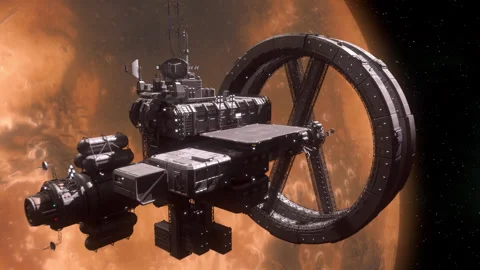 Space Station Orbiting a Planet. Stock Footage 166691817