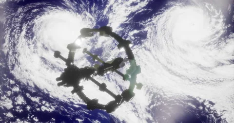 Space station orbits Earth amidst swirling storms in dramatic view Vídeos de archivo 323699028