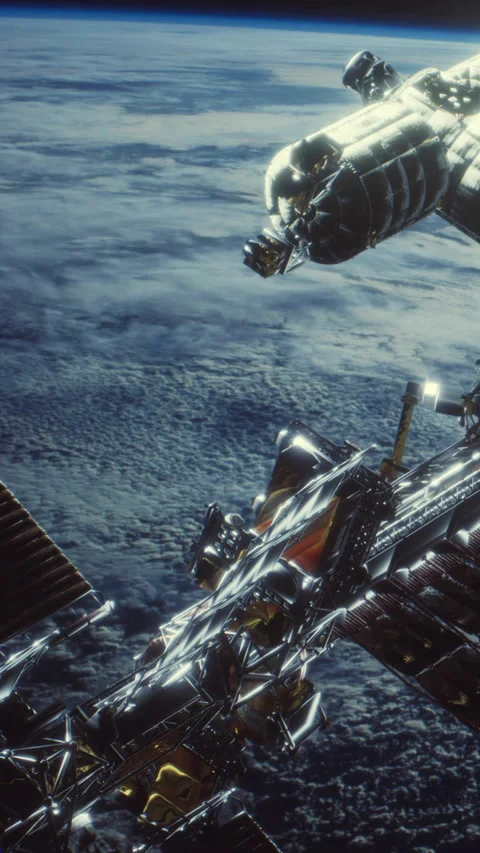 Space station orbits Earth during daylight in low Earth orbit Stock Footage 344961993