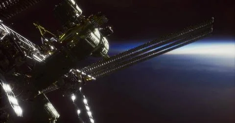 Space station over Earth during low light conditions Stock Illustration