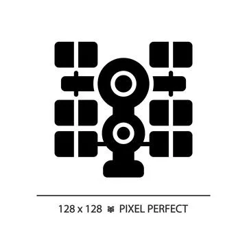 Space station pixel perfect black glyph icon Stock Illustration