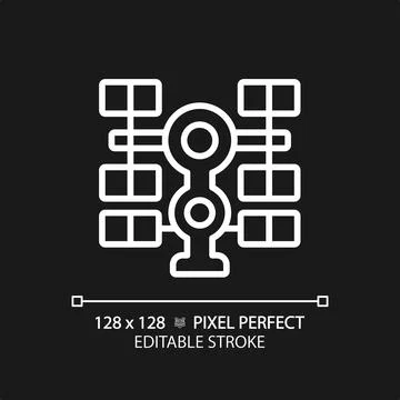 Space station pixel perfect white linear icon for dark theme Stock Illustration