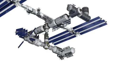 Space station satellite with isolation path on white Stock Illustration
