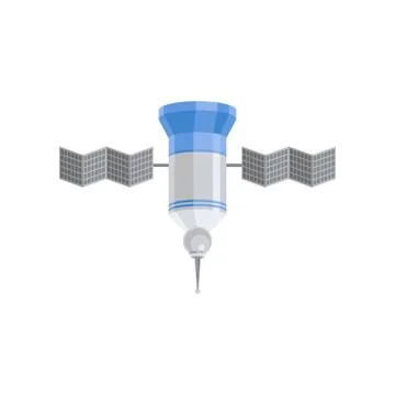 Space station with solar panels. Gray-blue cosmos satellite. Flying spacecraft Stock Illustration